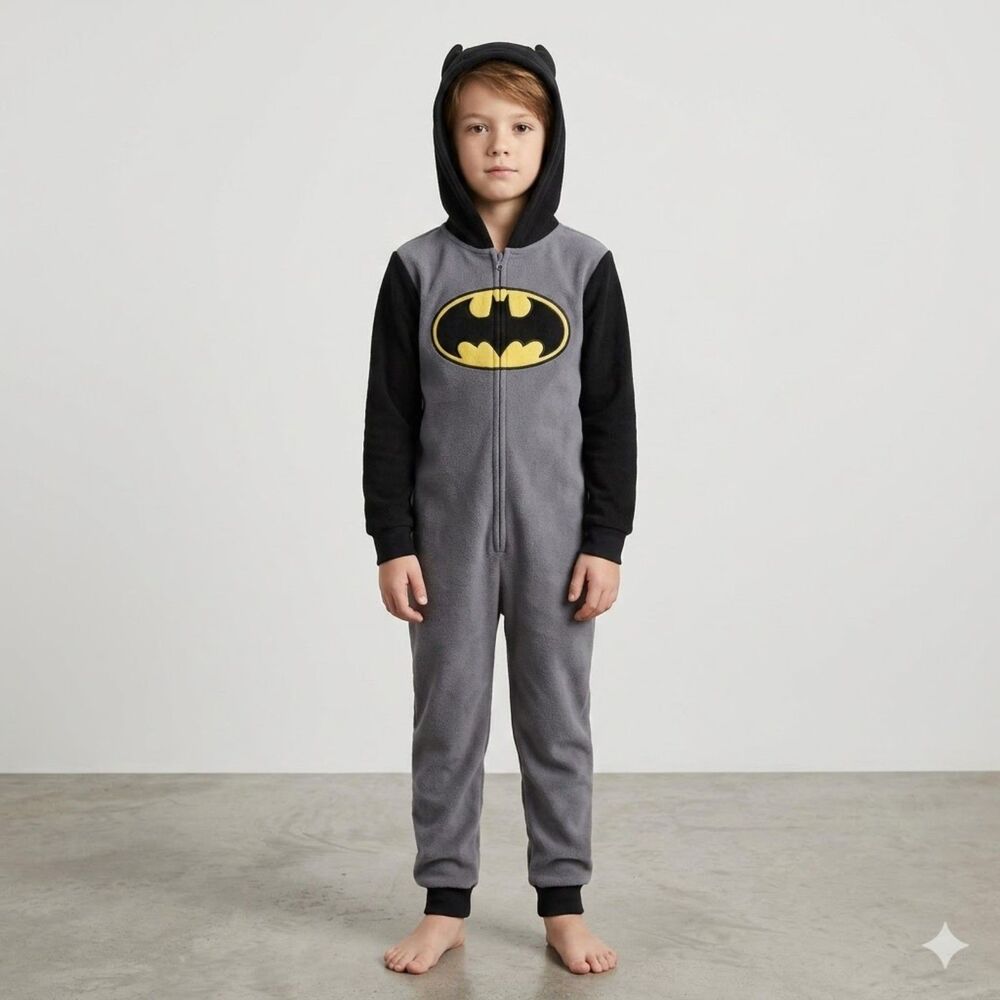 Gap Kids Batman Fleece Hooded Onesie Pajamas Sz 12 Cozy Comfy Loungewear Goth PJ